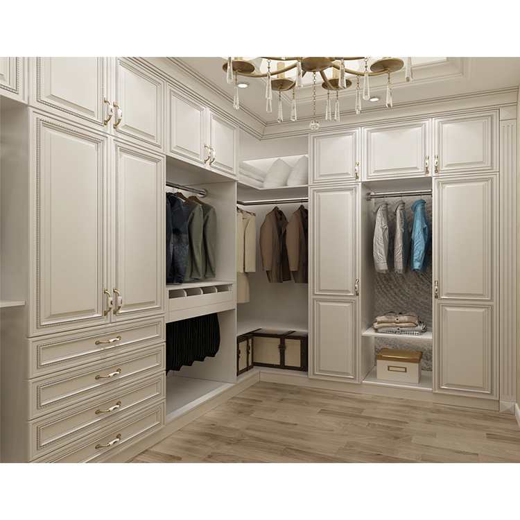 Modern wooden built in closets system furniture design custom white oak wood walk in wardrobe closet for home hotel project