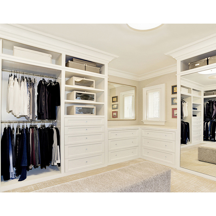 Modern wooden built in closets system furniture design custom white oak wood walk in wardrobe closet for home hotel project