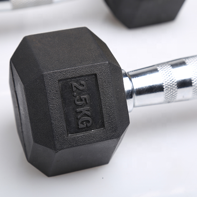 Factory Wholesale  Custom Logo  Gym Fitness Equipment KG LB Rubber Hex Dumbbell