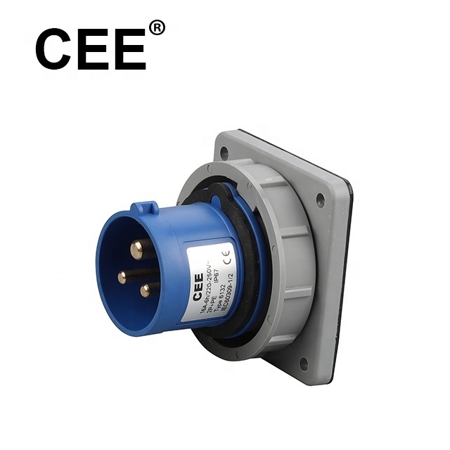 CEE  Panel mounting socket outlet angled 3 phase industrial plugs and sockets 16A 3pin 250v multi pin socket