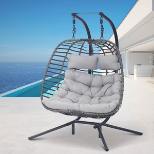 2 Person Hanging Egg Chair with Stand for Outdoor  Patio Hand Made Rattan Wicker Double Egg Swing Chairs