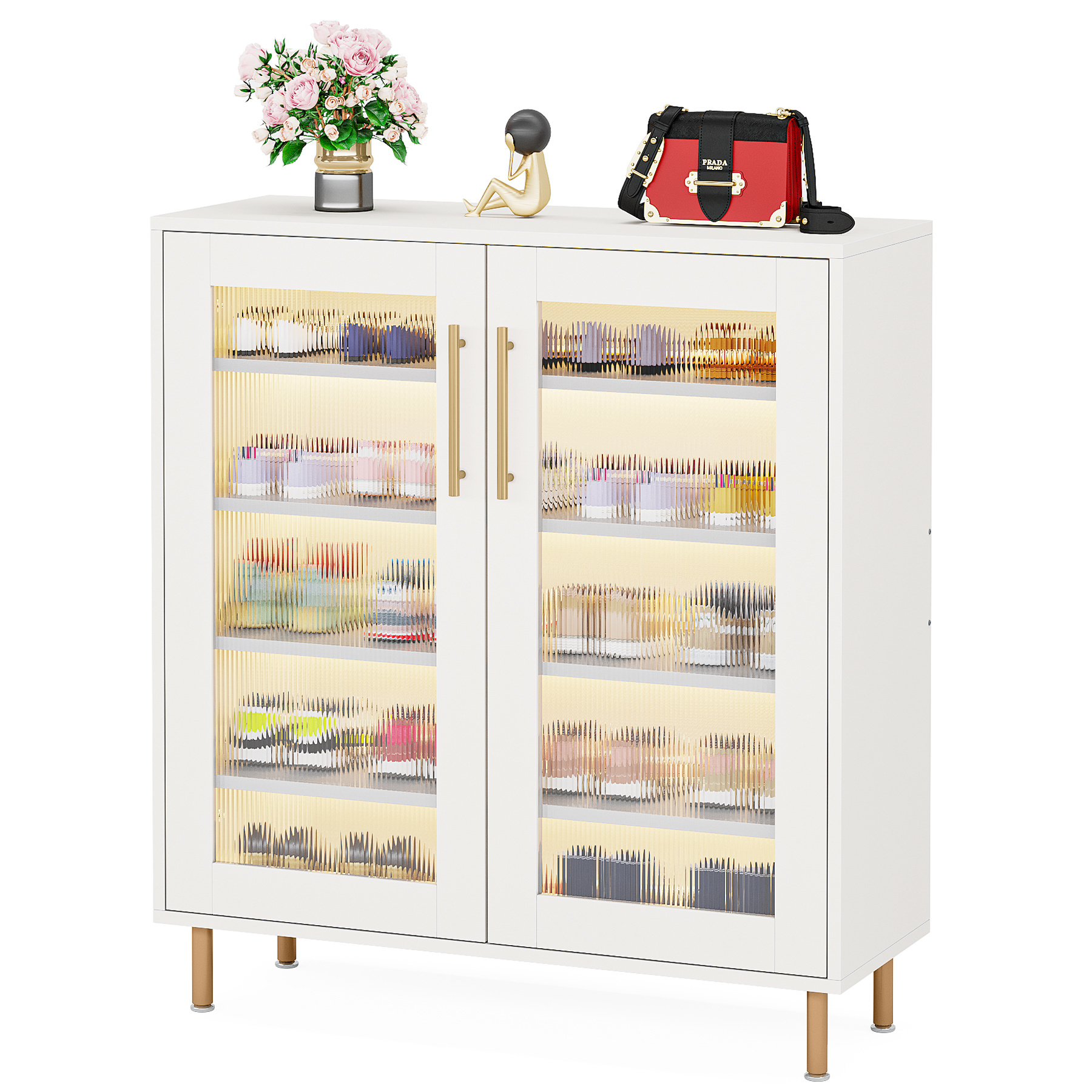 Smart Decorative LED Shoes Storage Cabinet With Removable Shelf And Acrylic Doors Narrow Ample Storage Shoes Rack