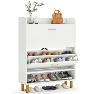 Shoe Cabinet With 1 Open Shelf And 2 Flip Drawers Vintage Shoe Organizer Rack With Large Storage For Narrow Place