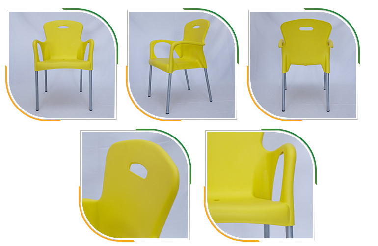 Wholesale Cheap Restaurant Modern Dinner Cafe PP Kitchen Metal Stand Stackable Plastic Armrest Dining Chairs For Dinning Room