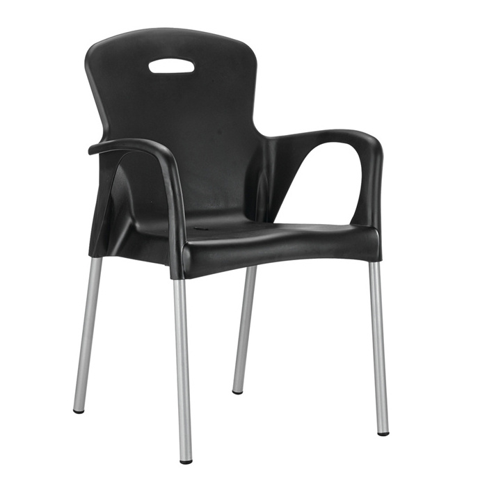 Wholesale Cheap Restaurant Modern Dinner Cafe PP Kitchen Metal Stand Stackable Plastic Armrest Dining Chairs For Dinning Room