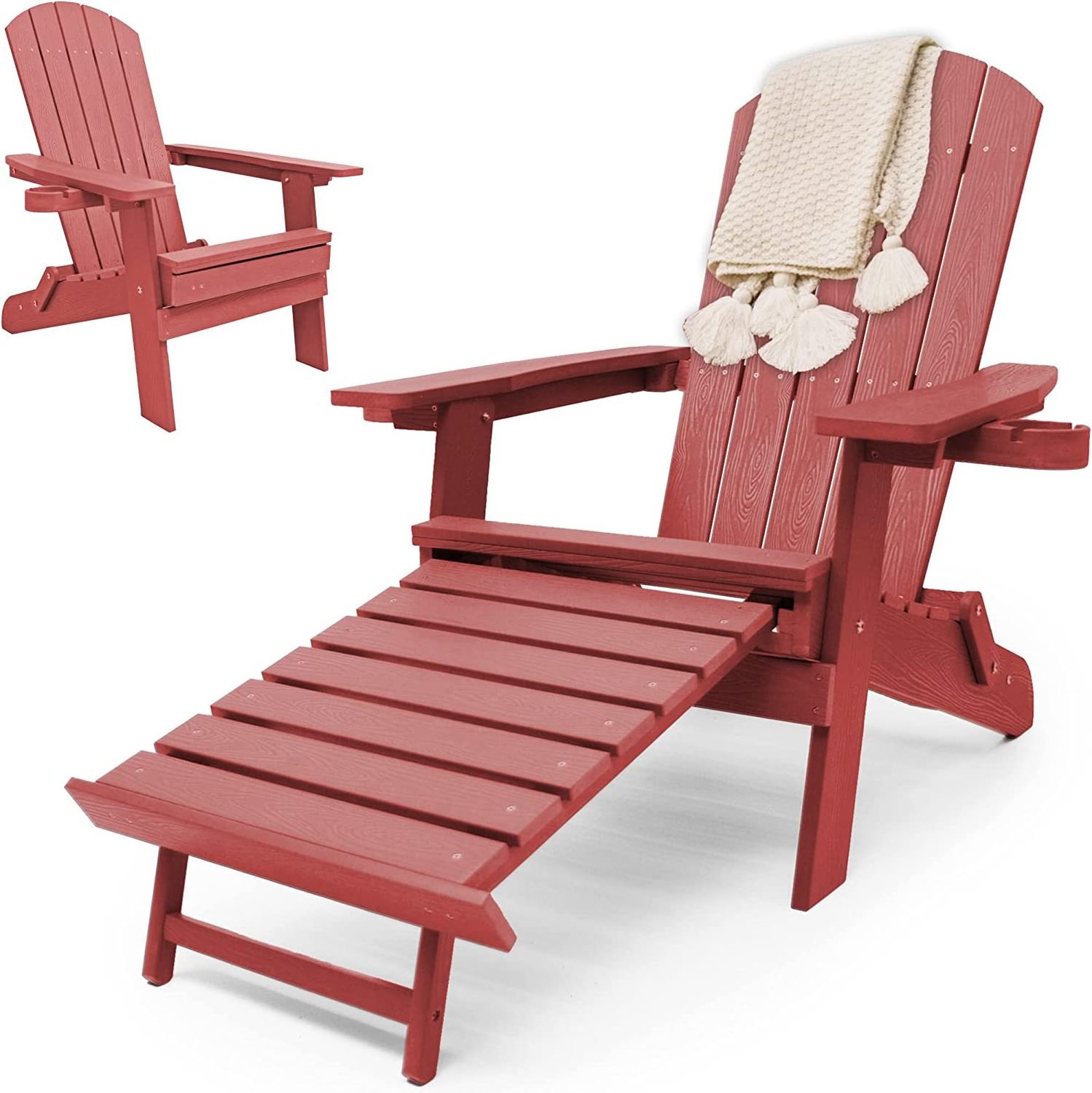 High Quality Waterproof Outdoor Garden Patio Beach Classic Folding Lounge Plastic Adirondack Chairs with Footrest