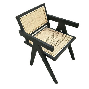 Nordic ins solid wood wicker rattan chair medieval chair black color designer Chandigarh retro armrest lounge chair