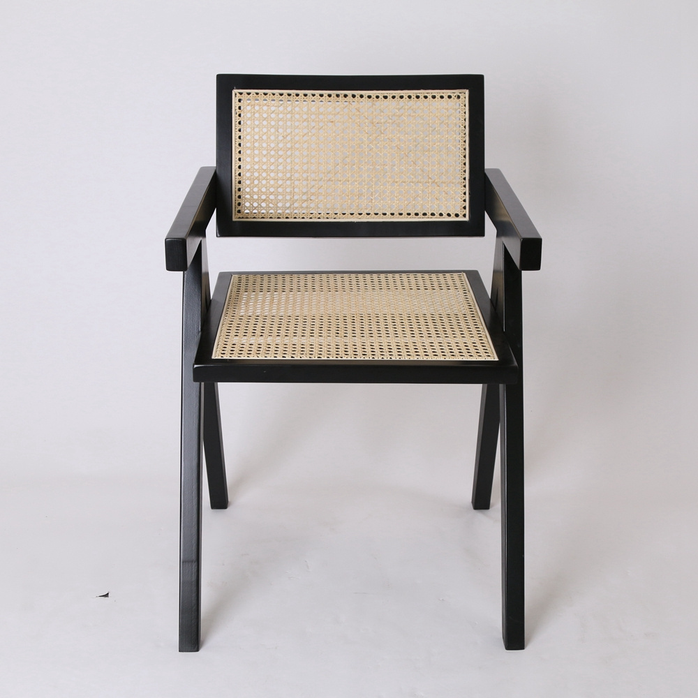 Nordic ins solid wood wicker rattan chair medieval chair black color designer Chandigarh retro armrest lounge chair