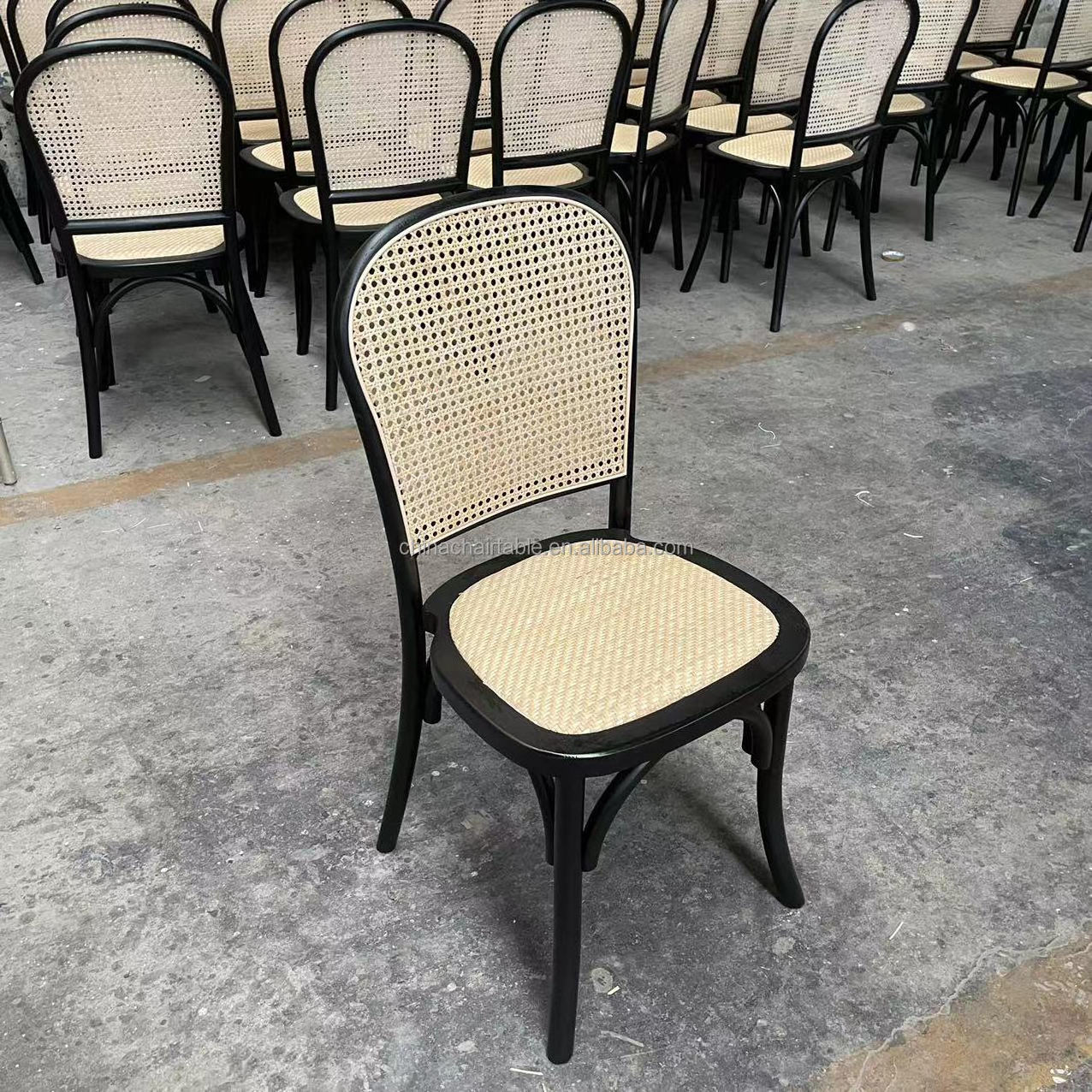 Wood Stackable Wedding Event Round Back Cane Wicker Rattan Restaurant Chair