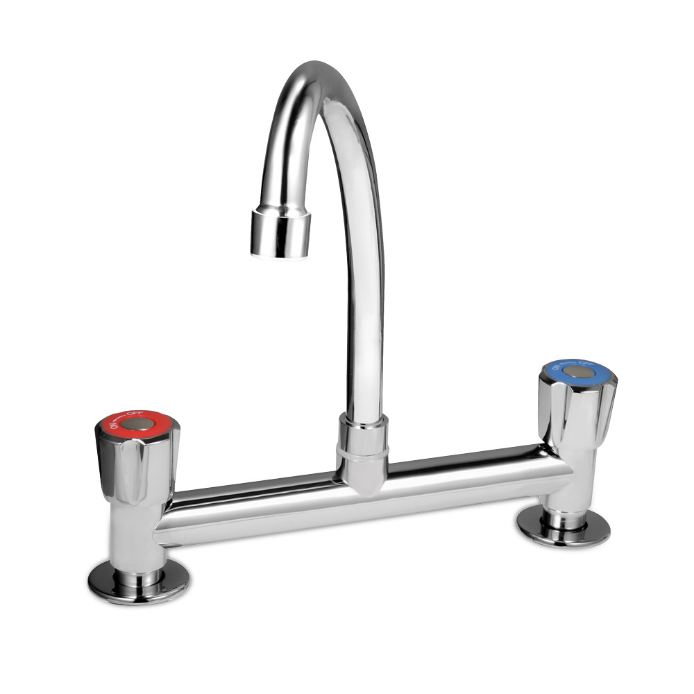 Chaoling hot sale deck mounted 360 degree high pressure rotating double handle bridge kitchen faucet