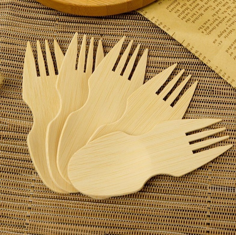 Natural Biodegradable Good Quality Bamboo Ice Cream Scoop Short Dessert Fork And Spoon In One Piece