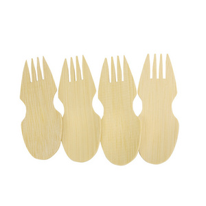 Natural Biodegradable Good Quality Bamboo Ice Cream Scoop Short Dessert Fork And Spoon In One Piece