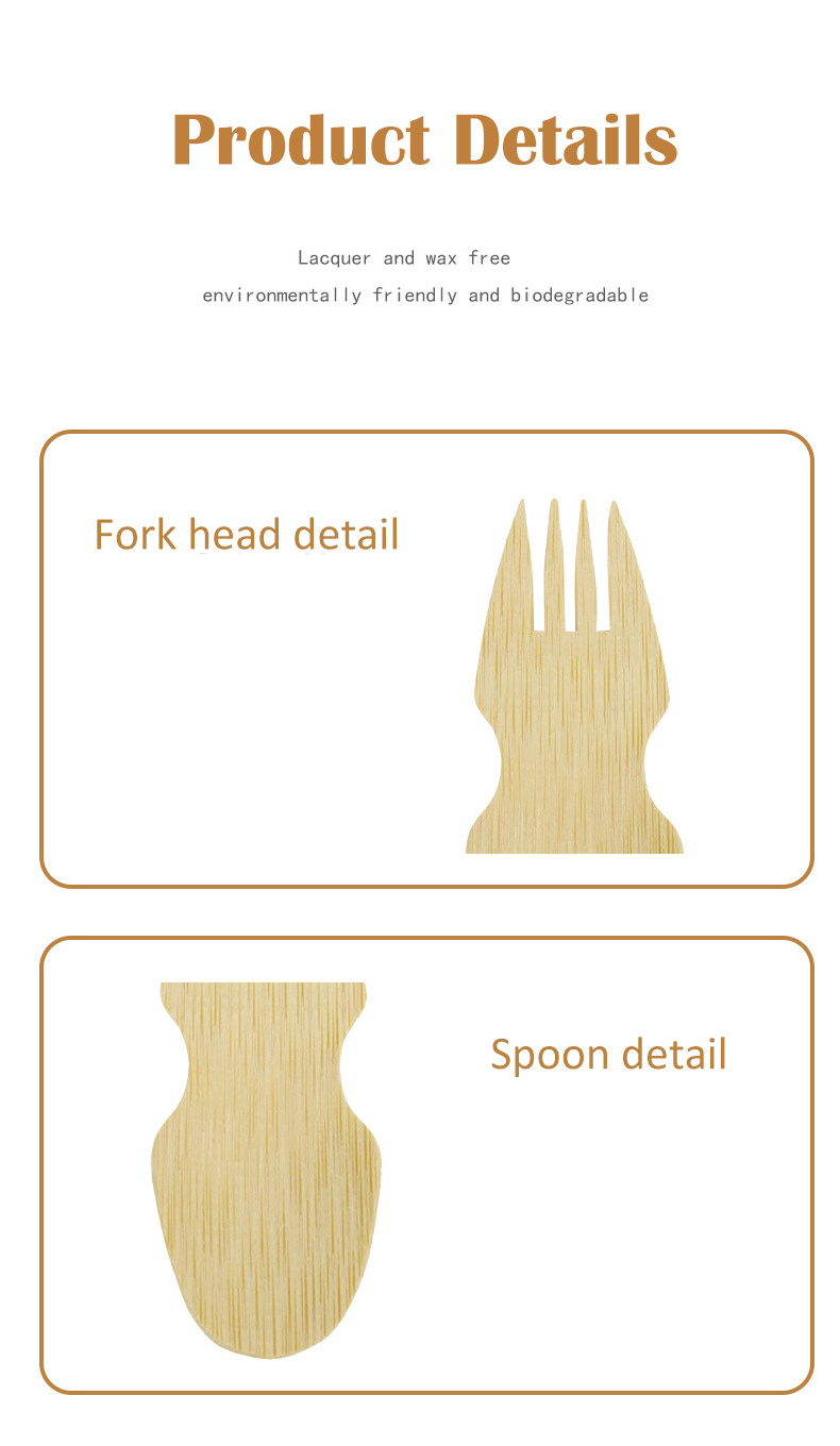 Natural Biodegradable Good Quality Bamboo Ice Cream Scoop Short Dessert Fork And Spoon In One Piece