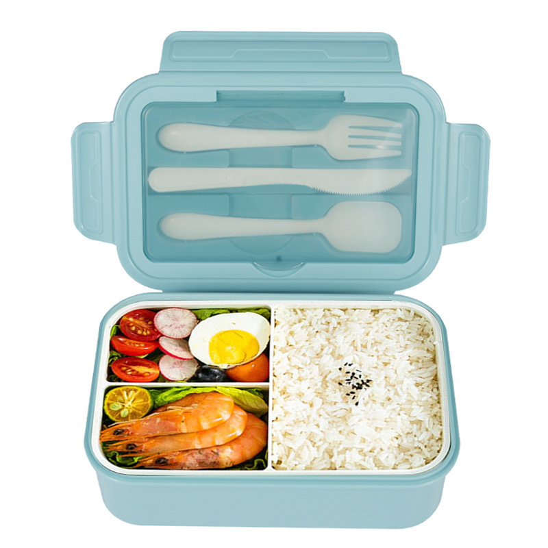 Four sided lock leakproof lunch box custom logo 3 compartment salad bento kids lunch box