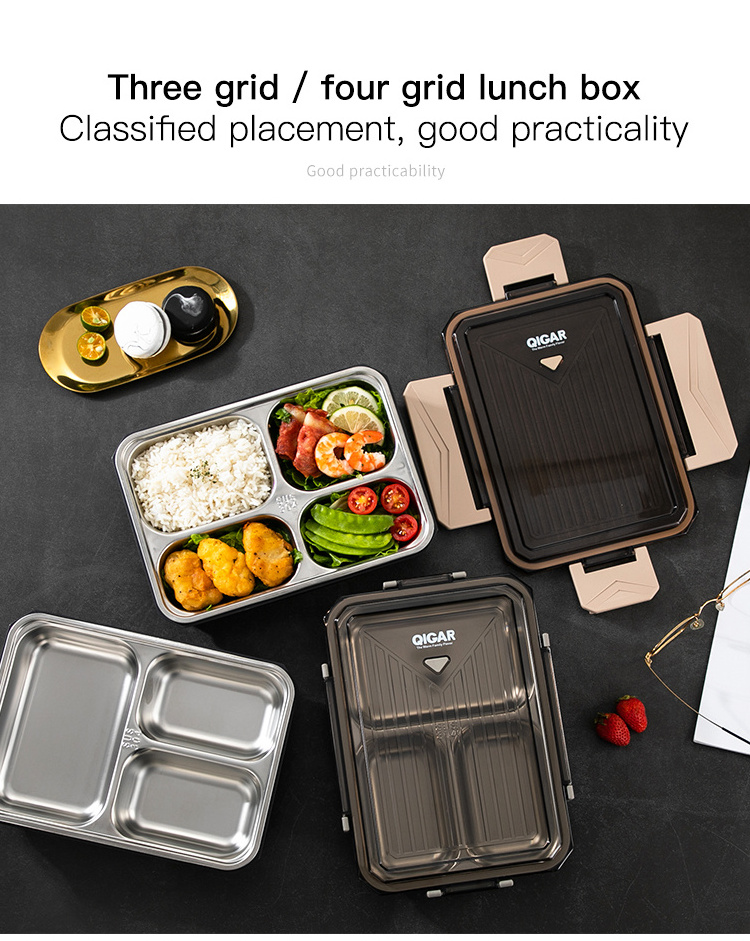 metal lunch box stainless steel  for school Stainless Steel Lunch Box Insulated 3 Food Compartment for School