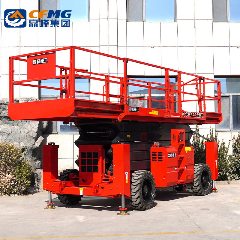 High quality mobile elevating platform table lift off-road tire scissor lifting platform with support legs