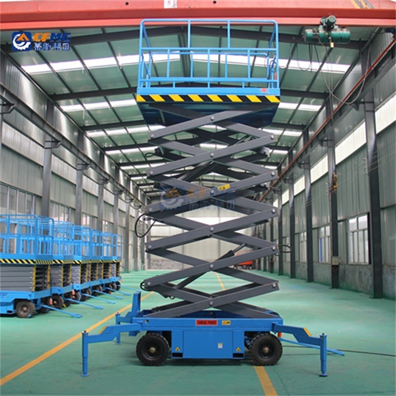 Four-wheel mobile electric hydraulic lift Aerial work platform with outriggers Outdoor scissor lift Electric hydraulic lift