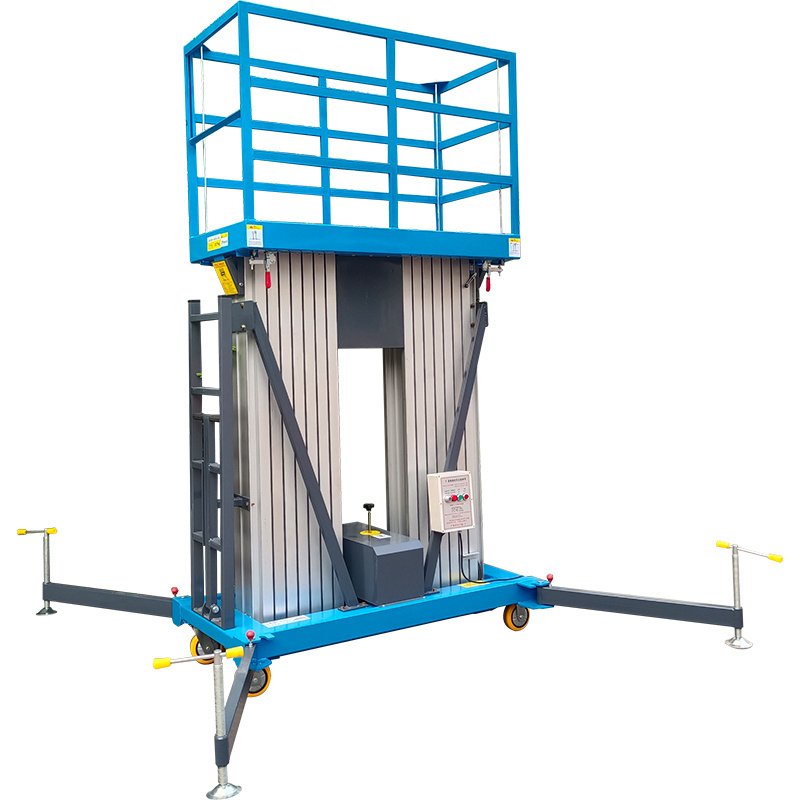 High-altitude glass cleaning mobile lifting platform Aluminum double mast overhead maintenance cage electric lifting platform