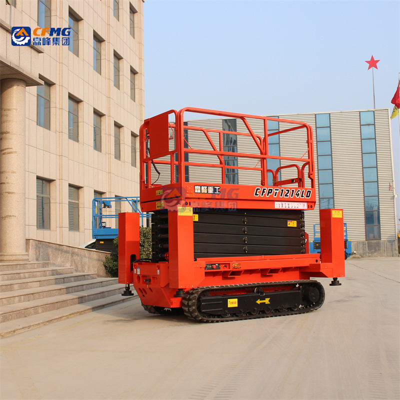 12m 320kg CFPT1214LDS Hydraulic Electric Scissor Lift Crawler Tracked Scissor Lift With Outriggers