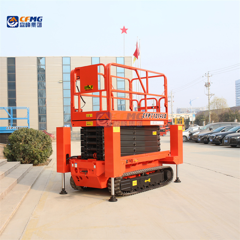 12m 320kg CFPT1214LDS Hydraulic Electric Scissor Lift Crawler Tracked Scissor Lift With Outriggers