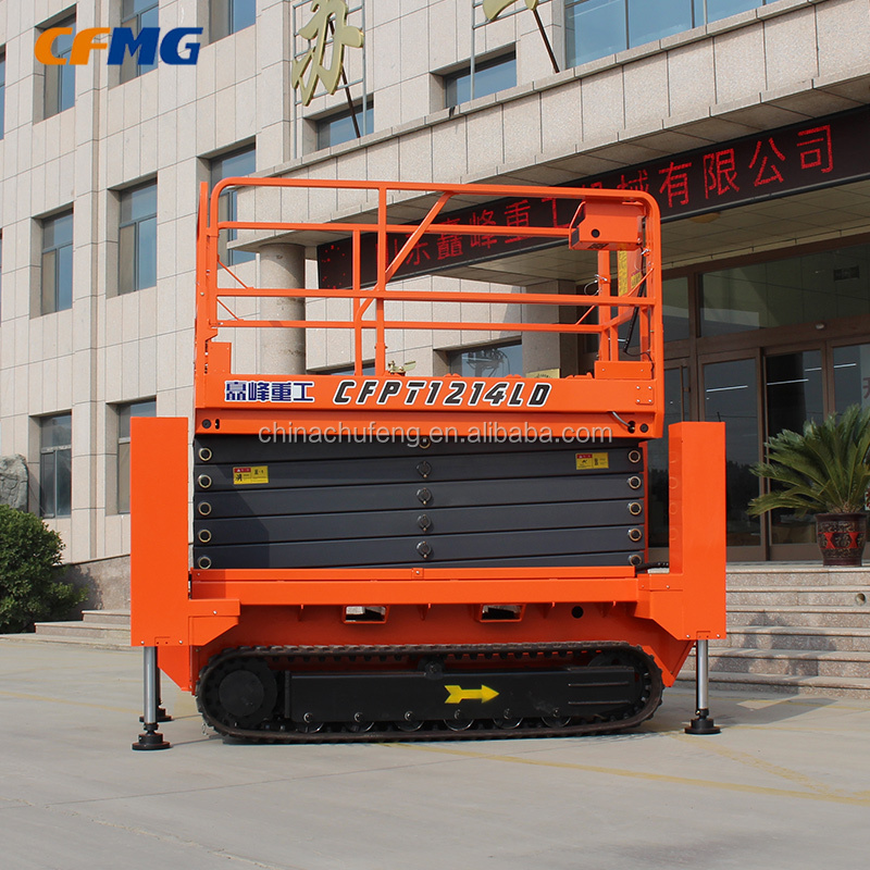 12 m rugged terrain high altitude lift truck lift platform hydraulic leg crawler scissor lift