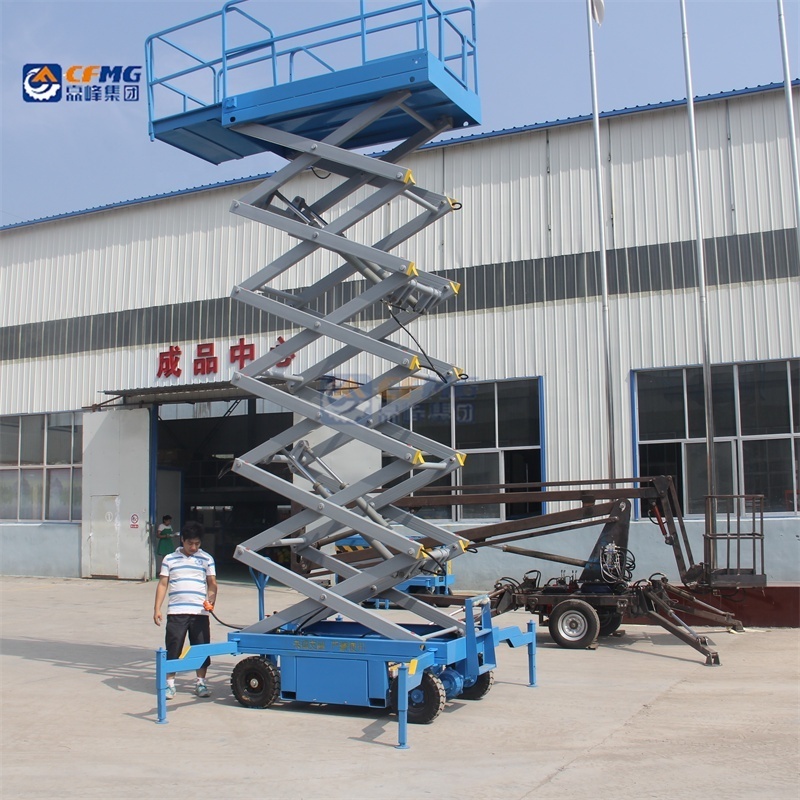 Four-wheel mobile electric hydraulic lift Aerial work platform with outriggers Outdoor scissor lift Electric hydraulic lift