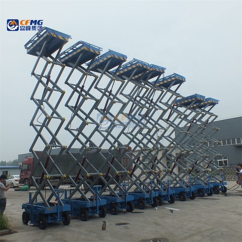 Four-wheel mobile electric hydraulic lift Aerial work platform with outriggers Outdoor scissor lift Electric hydraulic lift