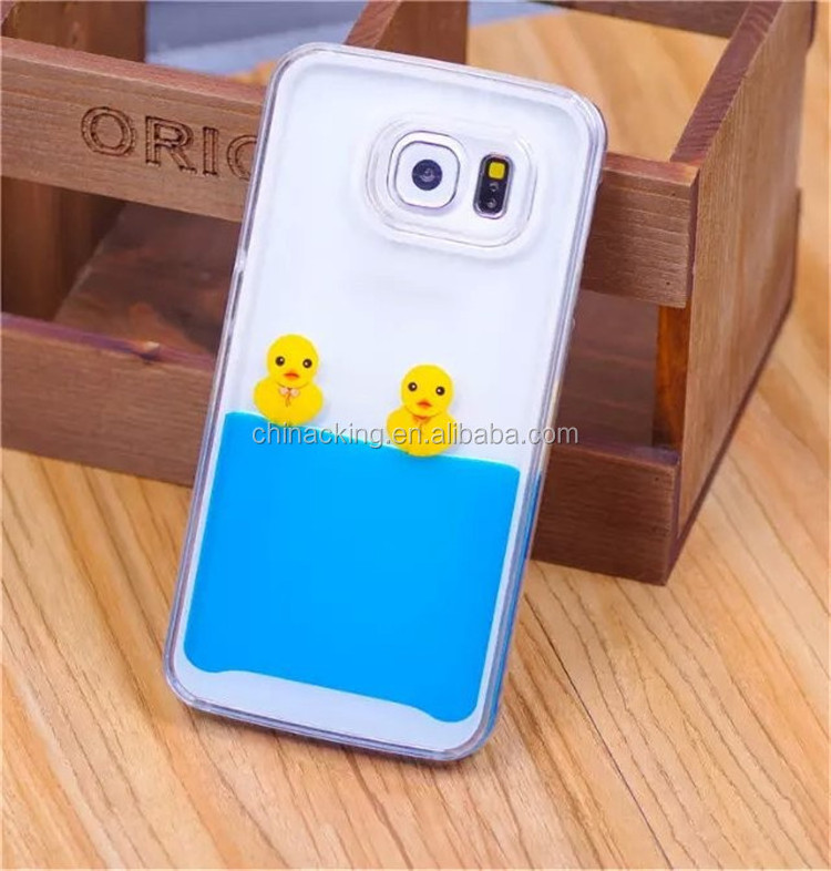 Flowing Liquid Swimming Yellow Duck Clear Cover Coque for iPhone 6 6 Plus 5S 5 4S 4 Samsung Galaxy S6 Edge S5 S4 Note 4 3 2 Case