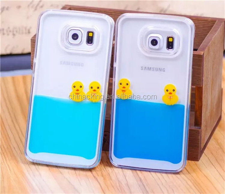 Flowing Liquid Swimming Yellow Duck Clear Cover Coque for iPhone 6 6 Plus 5S 5 4S 4 Samsung Galaxy S6 Edge S5 S4 Note 4 3 2 Case