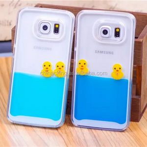 Flowing Liquid Swimming Yellow Duck Clear Cover Coque for iPhone 6 6 Plus 5S 5 4S 4 Samsung Galaxy S6 Edge S5 S4 Note 4 3 2 Case