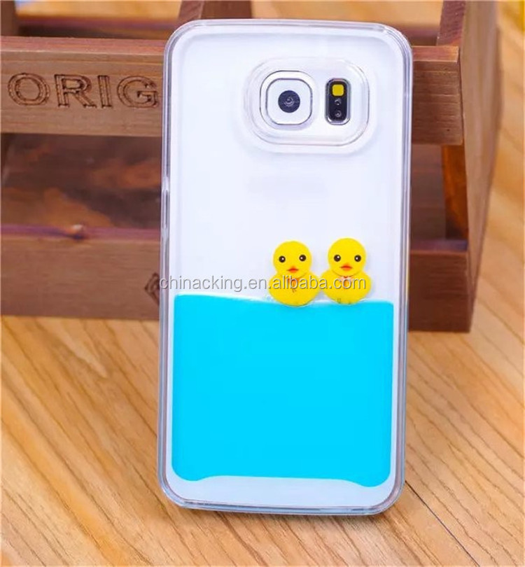 Flowing Liquid Swimming Yellow Duck Clear Cover Coque for iPhone 6 6 Plus 5S 5 4S 4 Samsung Galaxy S6 Edge S5 S4 Note 4 3 2 Case