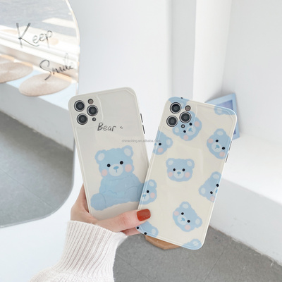 Cute Lovely Blue Bear Phone Case For iPhone 11 12 Pro Max X XR XS Max 7 8 Plus Photo Frame  Phone Back Cover