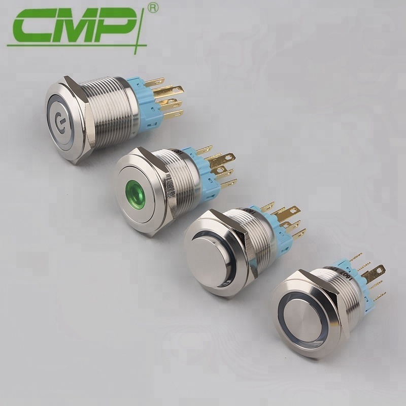 Metal Stainless Steel 22 mm Momentary or Latching  5 A Push Button Switch With LED