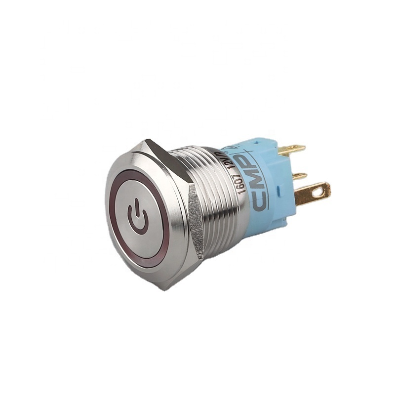 19mm or 22mm Chrome or Stainless Steel 5A  Momentary or Latching Blue LED 12v Power Push Button Switch