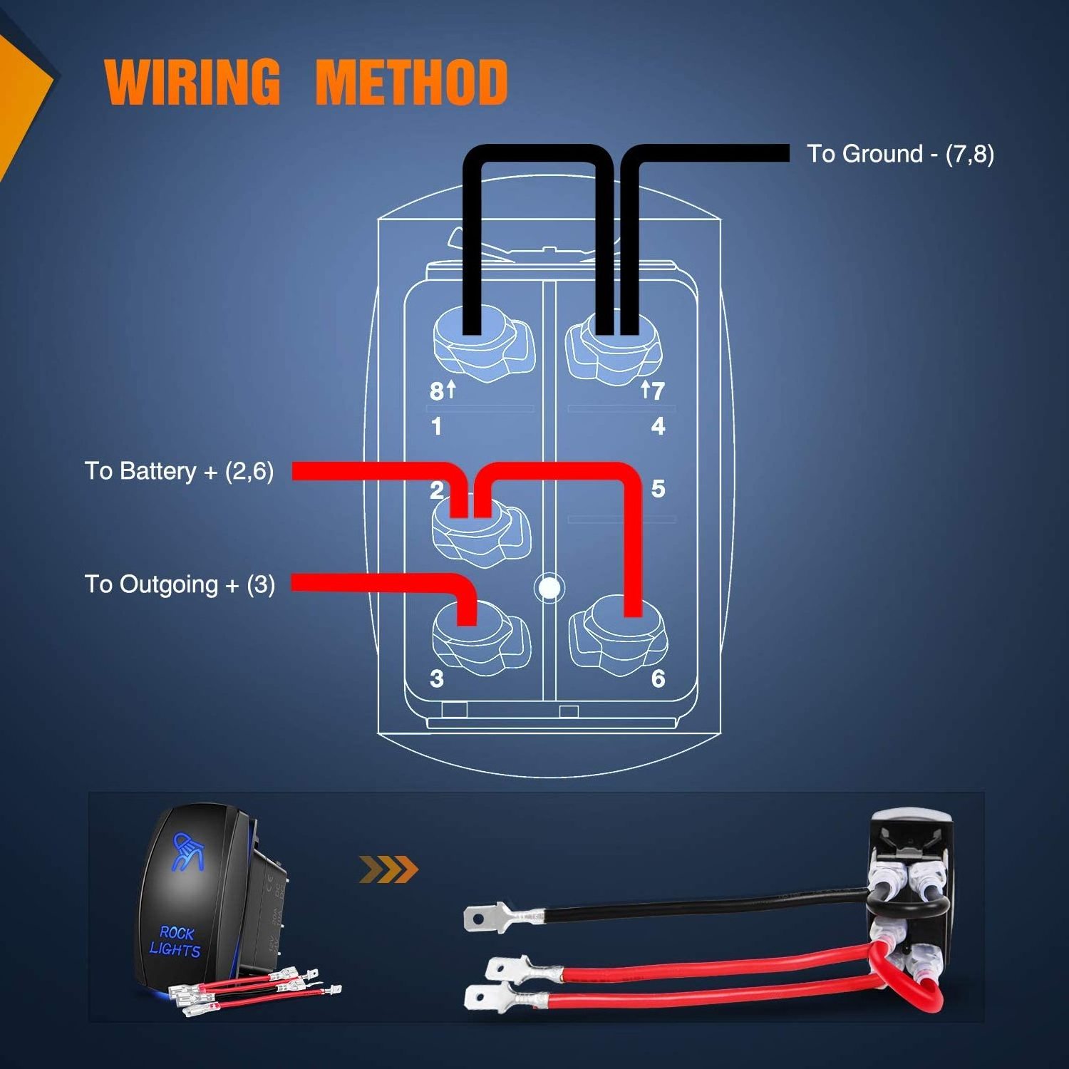 ON-OFF 5 Pin Dual Blue LED Light Bar Symbol Waterproof Toggle Marine Rocker Switch