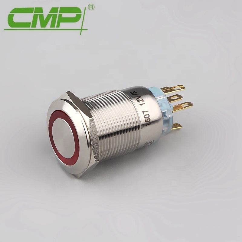 CMP Rohs 12V 5A Car Blue Light Angel Eye Momentary or Latching Metal Push Button On Off LED Switch for Push Button Switches