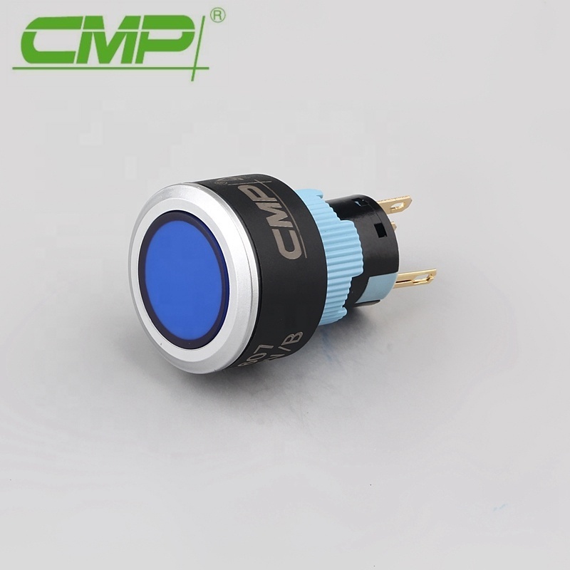 22mm Waterproof Momentary or Latching LED Illuminated  Flat Push Button Switch