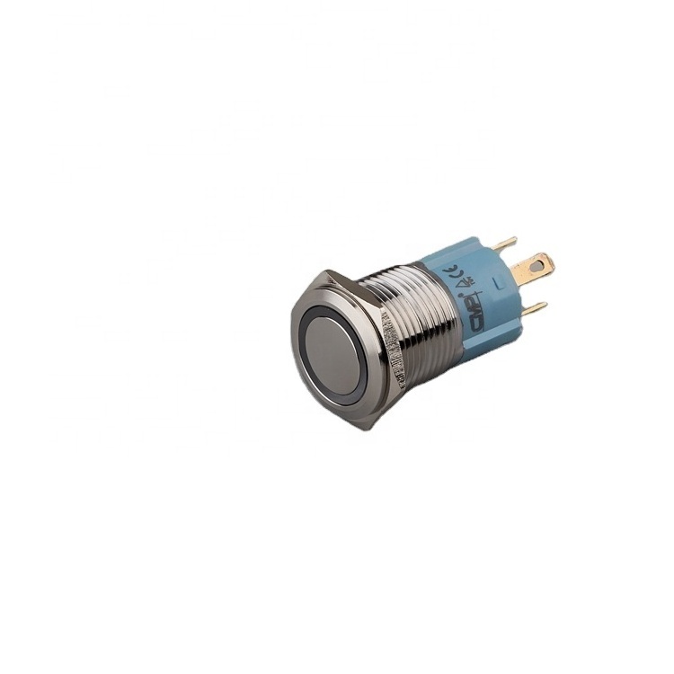 3V-24V (ON)-Off 5 Pins Round Cap Silver Shell Metal Waterproof Momentary LED Illuminated Push Button Switch