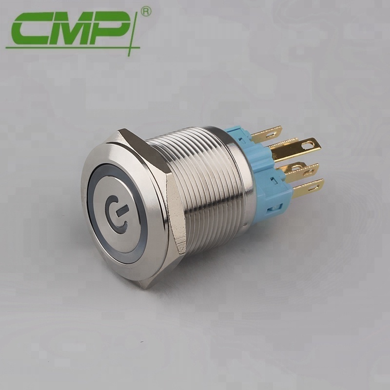 Metal Stainless Steel 22 mm Momentary or Latching  5 A Push Button Switch With LED