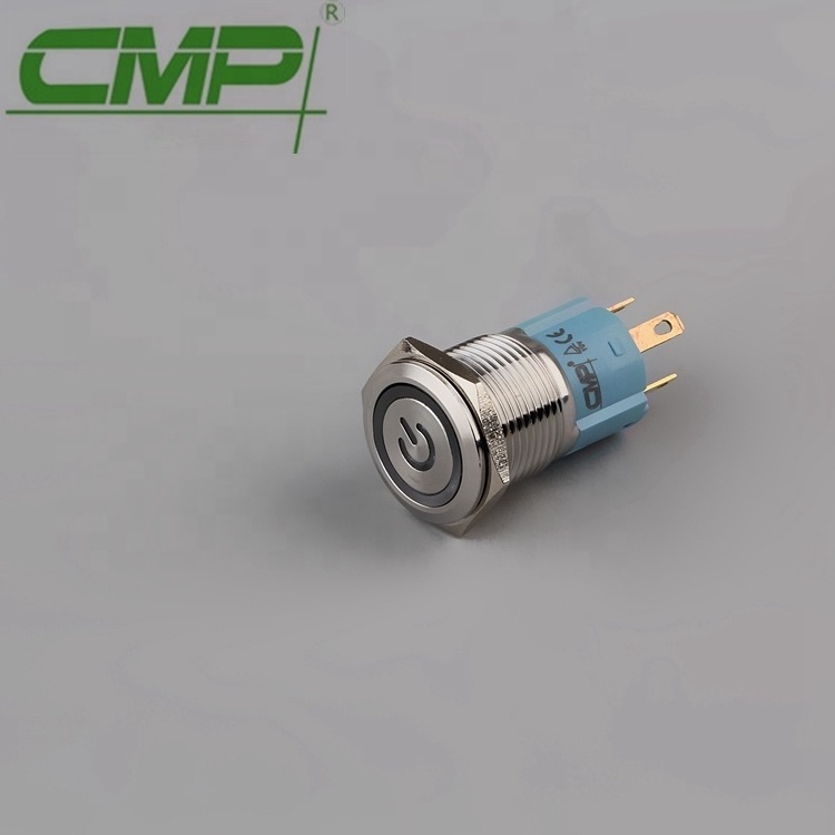 3V-24V (ON)-Off 5 Pins Round Cap Silver Shell Metal Waterproof Momentary LED Illuminated Push Button Switch