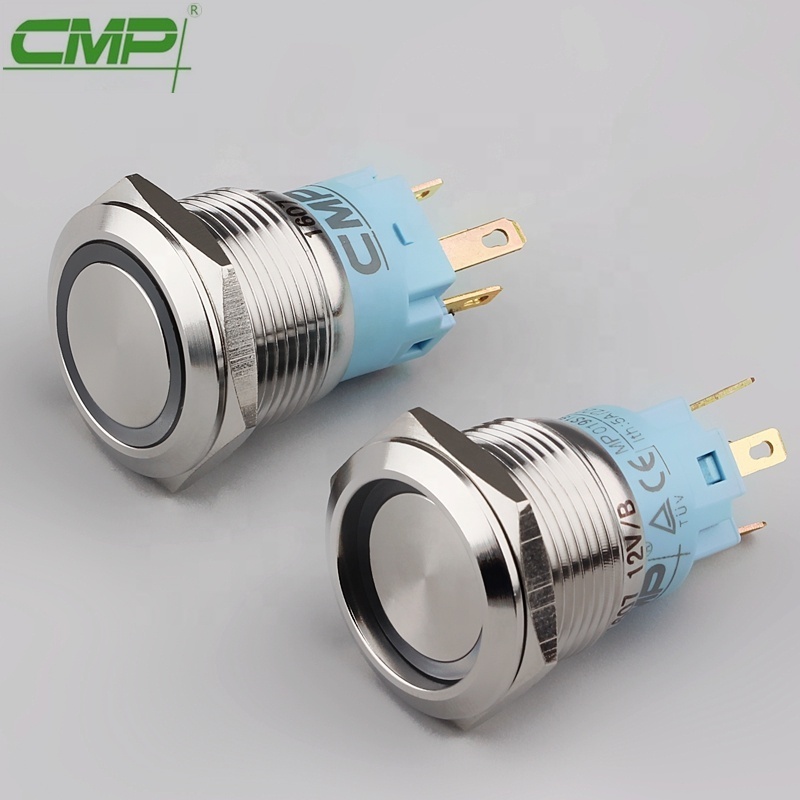 CMP stainless steel illuminated pushbutton switch ip67 led button 19mm