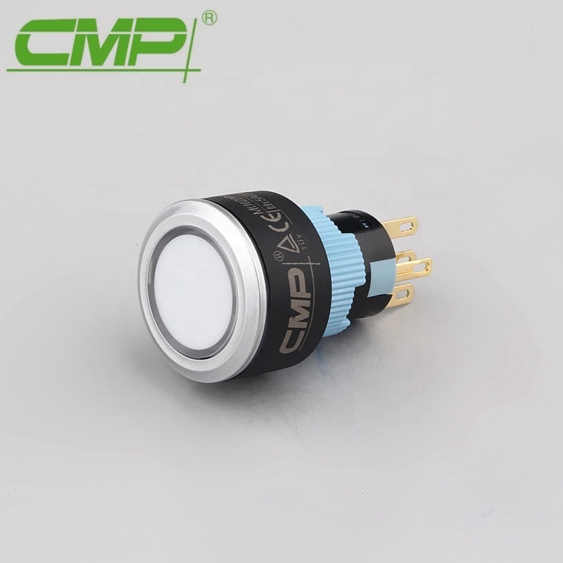 22mm Waterproof Momentary or Latching LED Illuminated  Flat Push Button Switch