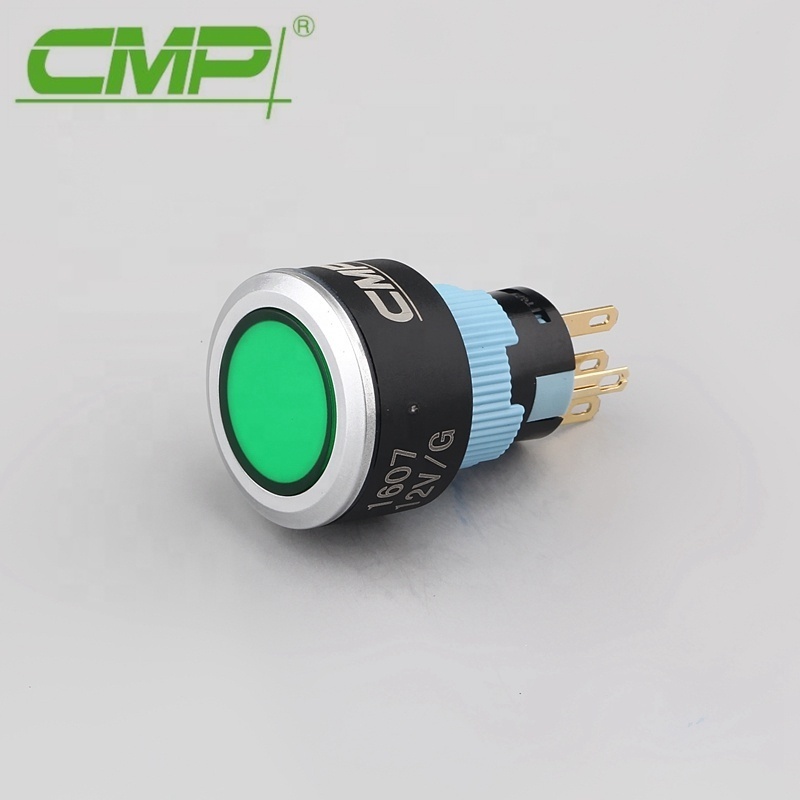 22mm Waterproof Momentary or Latching LED Illuminated  Flat Push Button Switch