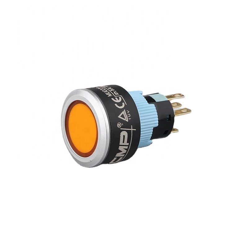 22mm Waterproof Momentary or Latching LED Illuminated  Flat Push Button Switch