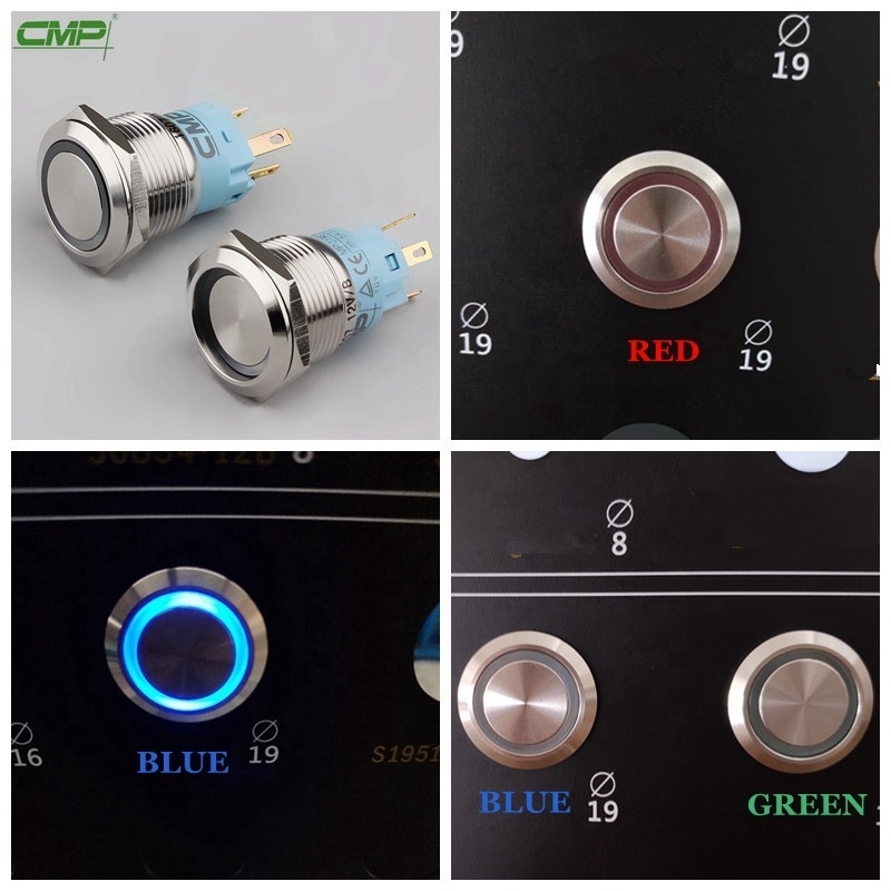 CMP stainless steel illuminated pushbutton switch ip67 led button 19mm