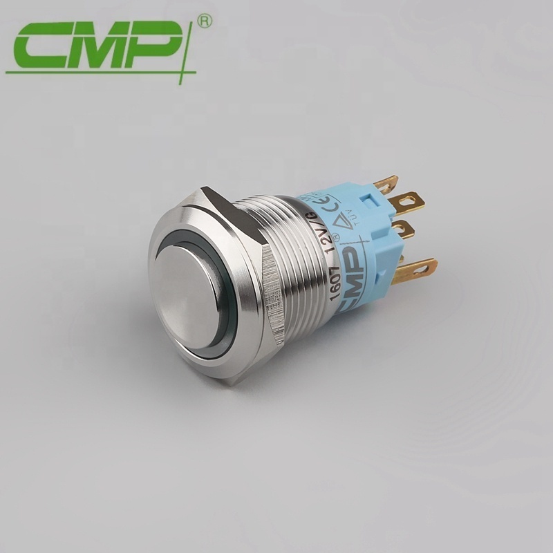 19mm or 22mm Chrome or Stainless Steel 5A  Momentary or Latching Blue LED 12v Power Push Button Switch