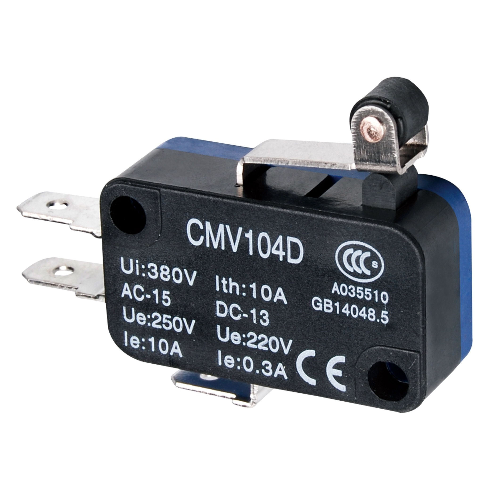 CNTD CMV104D Short Roller Lever Automotive Micro Limit Switch 10A380V Snap Action Switch Black Screw Terminals 250Vac Plastic