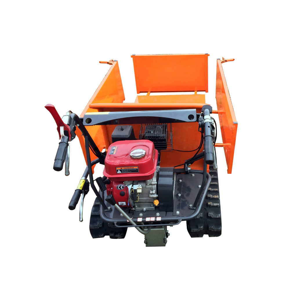 Small tipper crawler truck with snow shovel and iron wooden frame