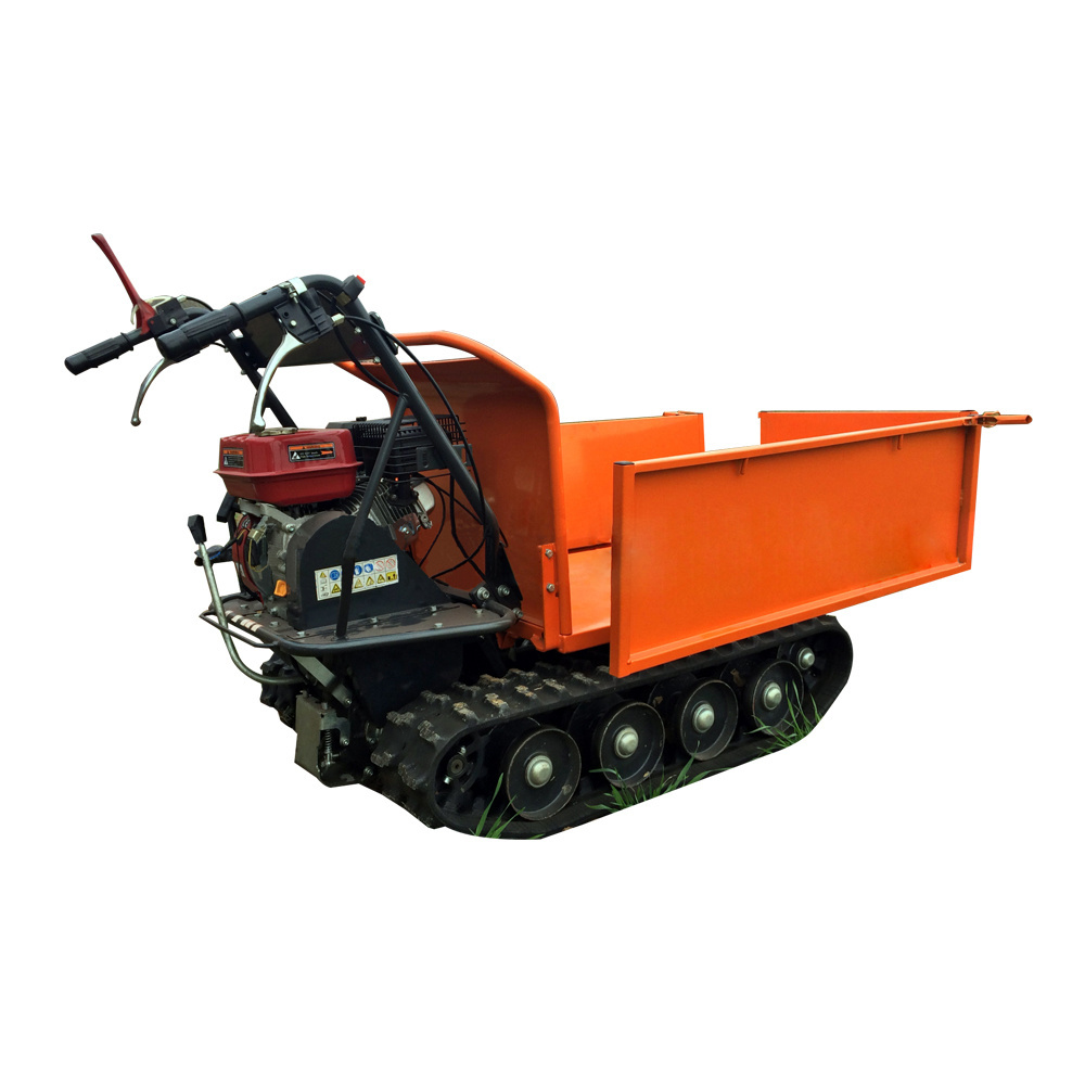 Small tipper crawler truck with snow shovel and iron wooden frame