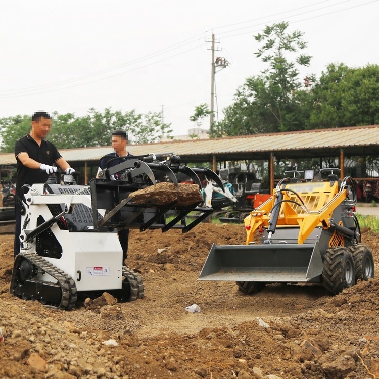 Small Crawler Wheeled Compact Mini Skid Steer Loader Wheeled Loader Skid Steer With Auger Mulcher 4 In 1 Bucket